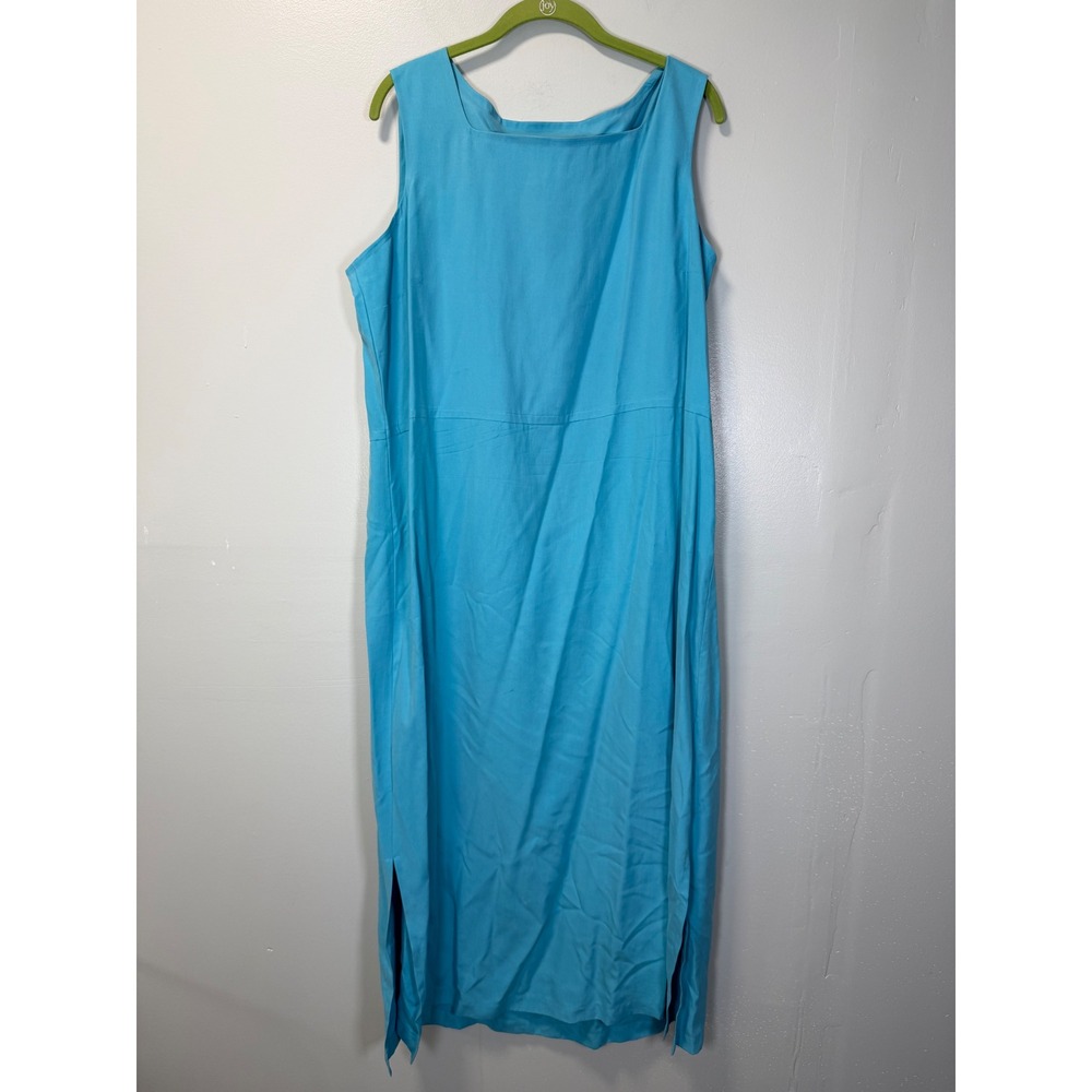 Victoria Holley Vintage 100% Silk Sleeveless Maxi Dress Turquoise Blue 18W‎